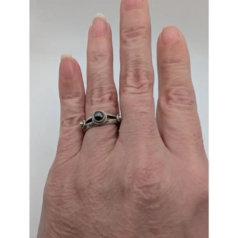 Vintage Mexico 925 Sterling Silver Hematite Ring‎ Sculptural Bypass Style 6.25